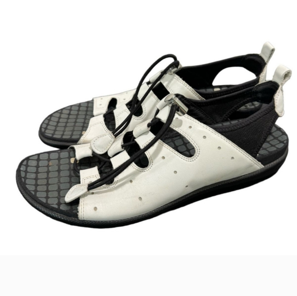 Ecco Leather Sandals Toggle Shoes Womens EU 41 Ghillie Comfort Strap - Picture 3 of 12